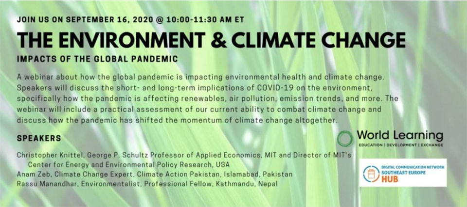 Webinar Announcement: “Impact of COVID‐19 on the Environment and Climate Change”